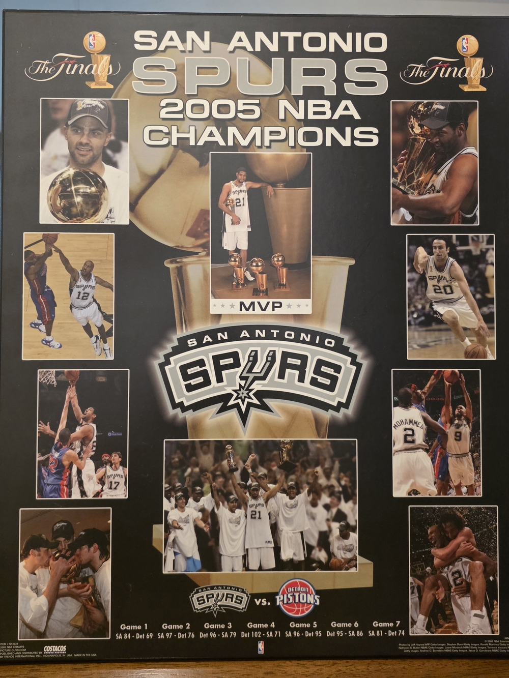 San Antonio Spurs 2005 NBA Champions Framed Poster - Black/White - Hard Back